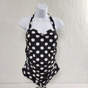 Polka Dot Black And White Halter Swimsuit Bathing Suit Women's Underwire Large